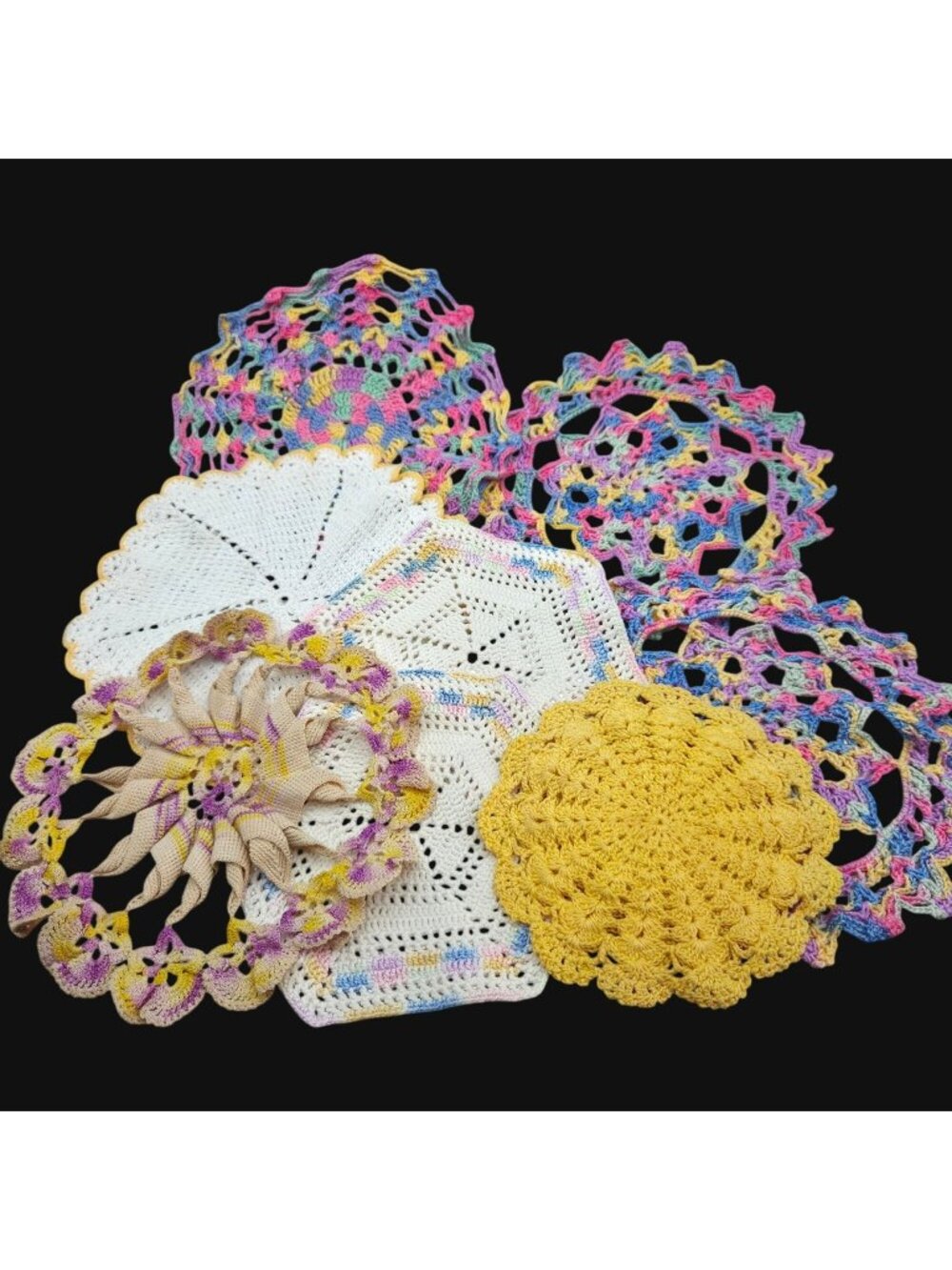 Vintage Hand-Crocheted Doilies Hot Pads Assorted Colors Designs Bundle of 8